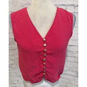 Silk Caress vintage style hot pink vest top sleeveless button-up Size XS/S